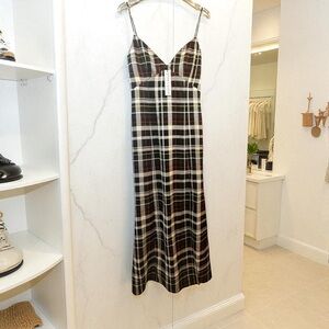 NWT Alice + Olivia Julietta Plaid Side Slit Slip Dress Satin Multicolor Sz 0
